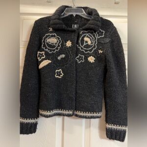 RARE Vtg 90s Sonia Bogner Wool Alpaca Blend Floral Knit Sweater Cardigan Sz 36 M
